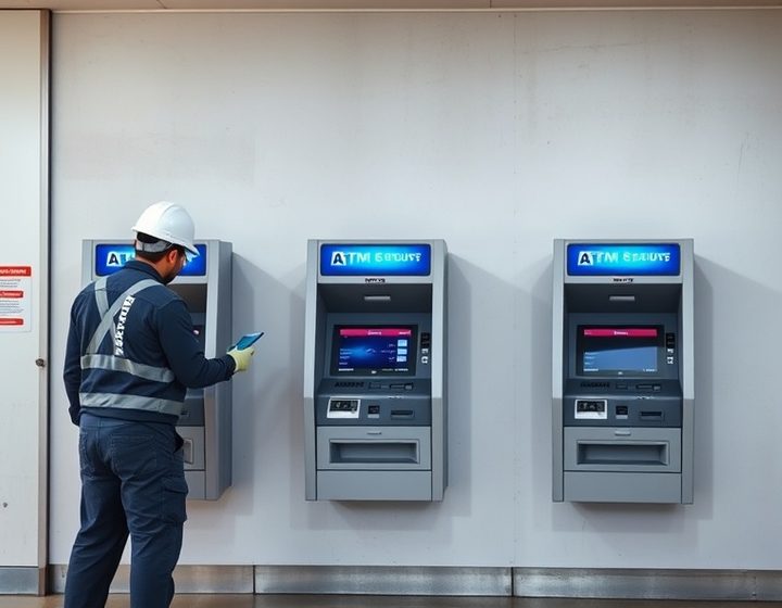 Technician carrying out maintenance on an ATM