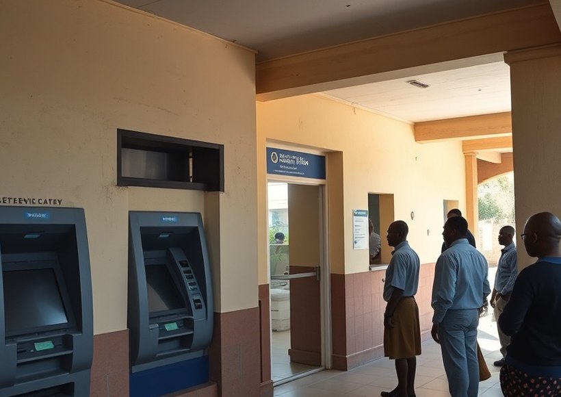 Before — Terminal out of service at peak hours: the wait moves to the teller desk.